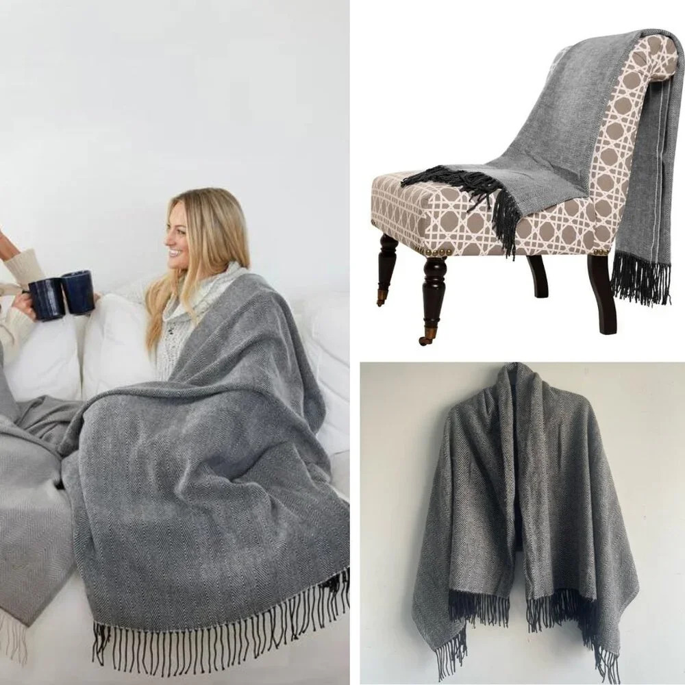 Kanata Blanket Company Gray Acrylic Herringbone Wrap Throw Blanket 22394